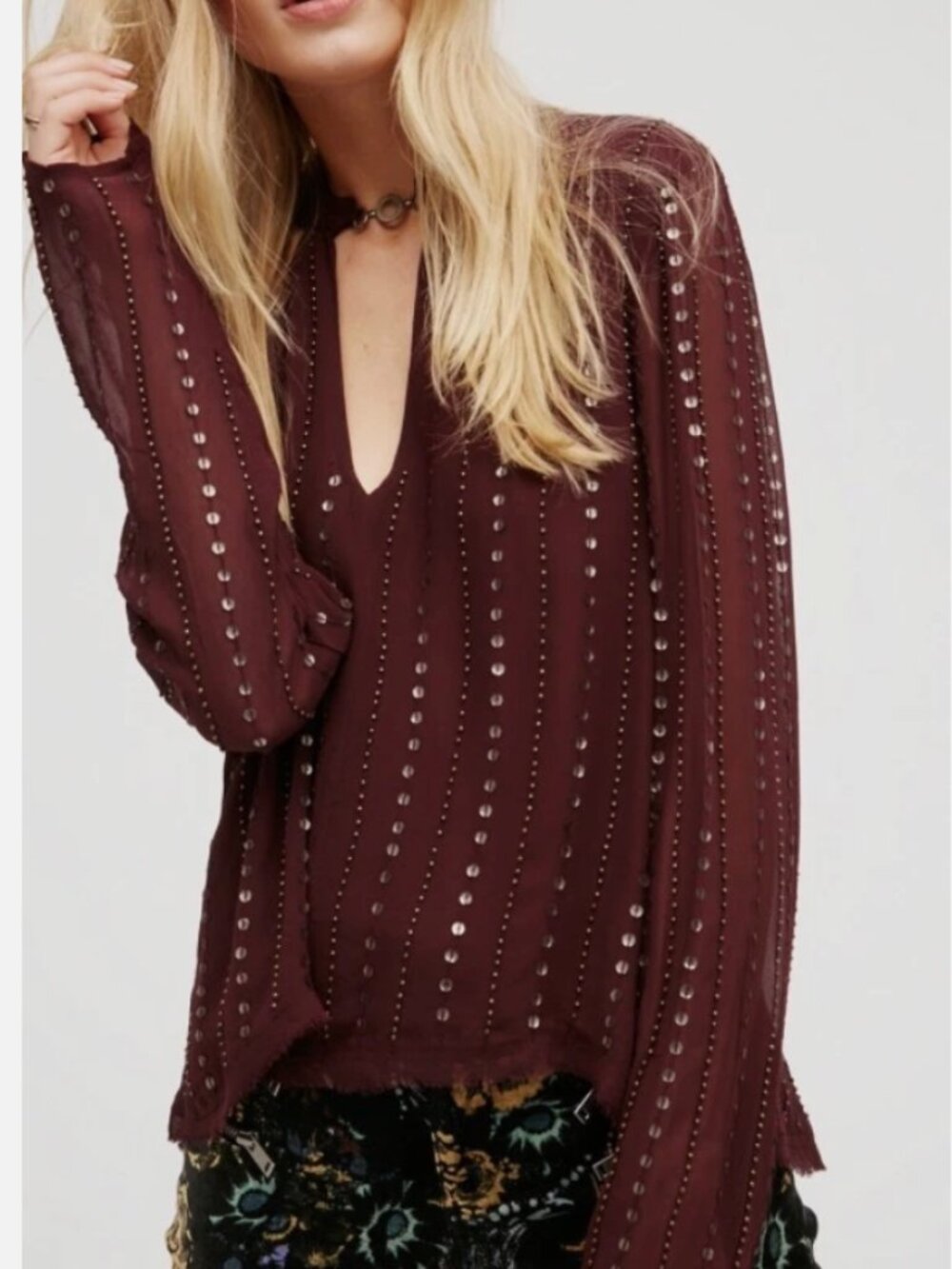Free People Young Love Embellished Cutout Sequin Top